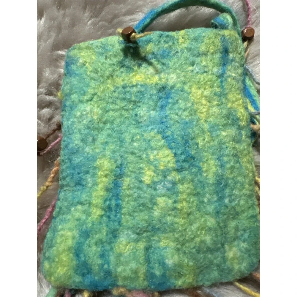 felted wool purse Bohemian Hippie Fairy Festival Green Design Fringe Crossbody - Picture 5 of 10